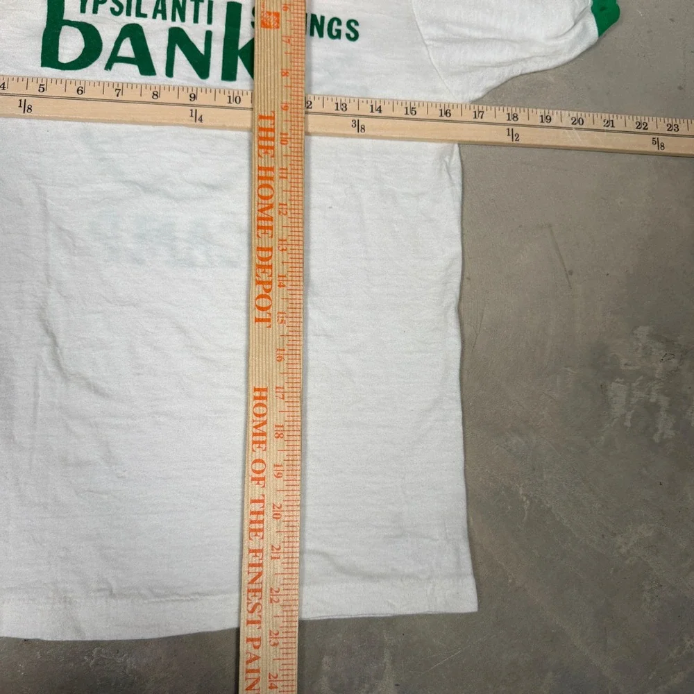 Vintage 80s Oaks Baseball Camp Ringer T-Shirt White Green men's small tight